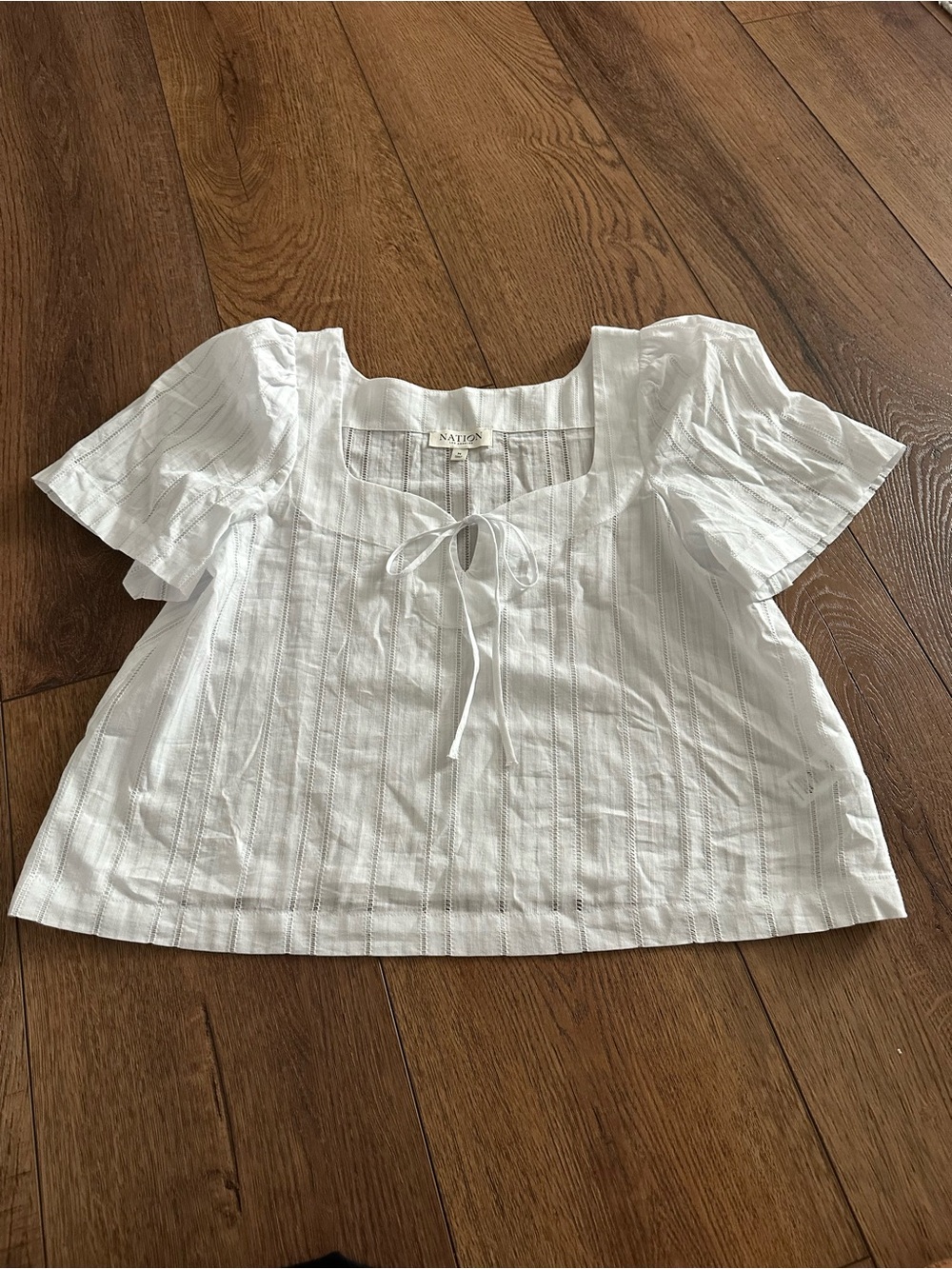 Nation White Square Neck Tie-Front Top